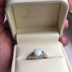 10k White Gold Opal Ring with Diamonds